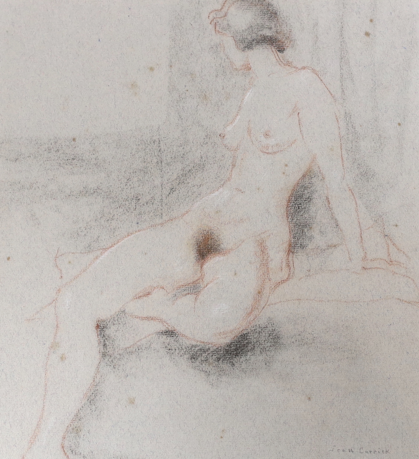 Jean Carrick, heightened pastel, Study of a seated nude female, signed in pencil, 27 x 24cm